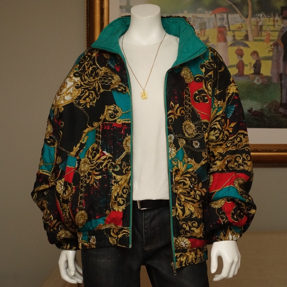 Vintage Silk Windbreaker Zip-Up Jacket  L